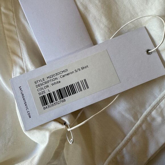 NWT Saturdays New York City Cameron Camp Collar White Button Shirt Size Large - Picture 3 of 10